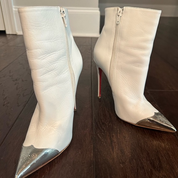 CHRISTIAN LOUBOUTIN CALAMIJANE BOOTY 120 WHITE LEATHER ANKLE BOOTS - Picture 3 of 6
